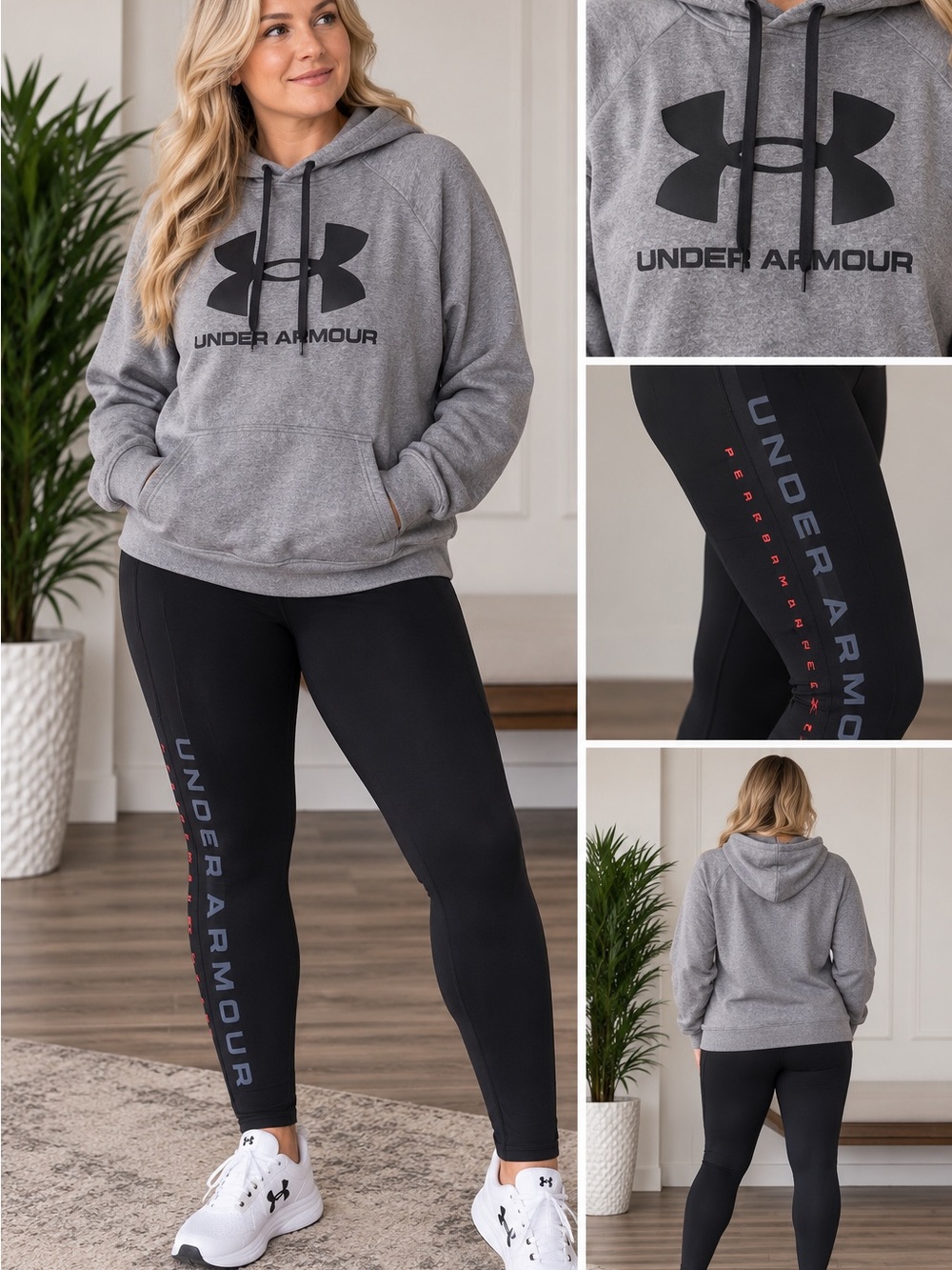 Under Armour Women's XL Gray Hoodie & Black Leggings Set